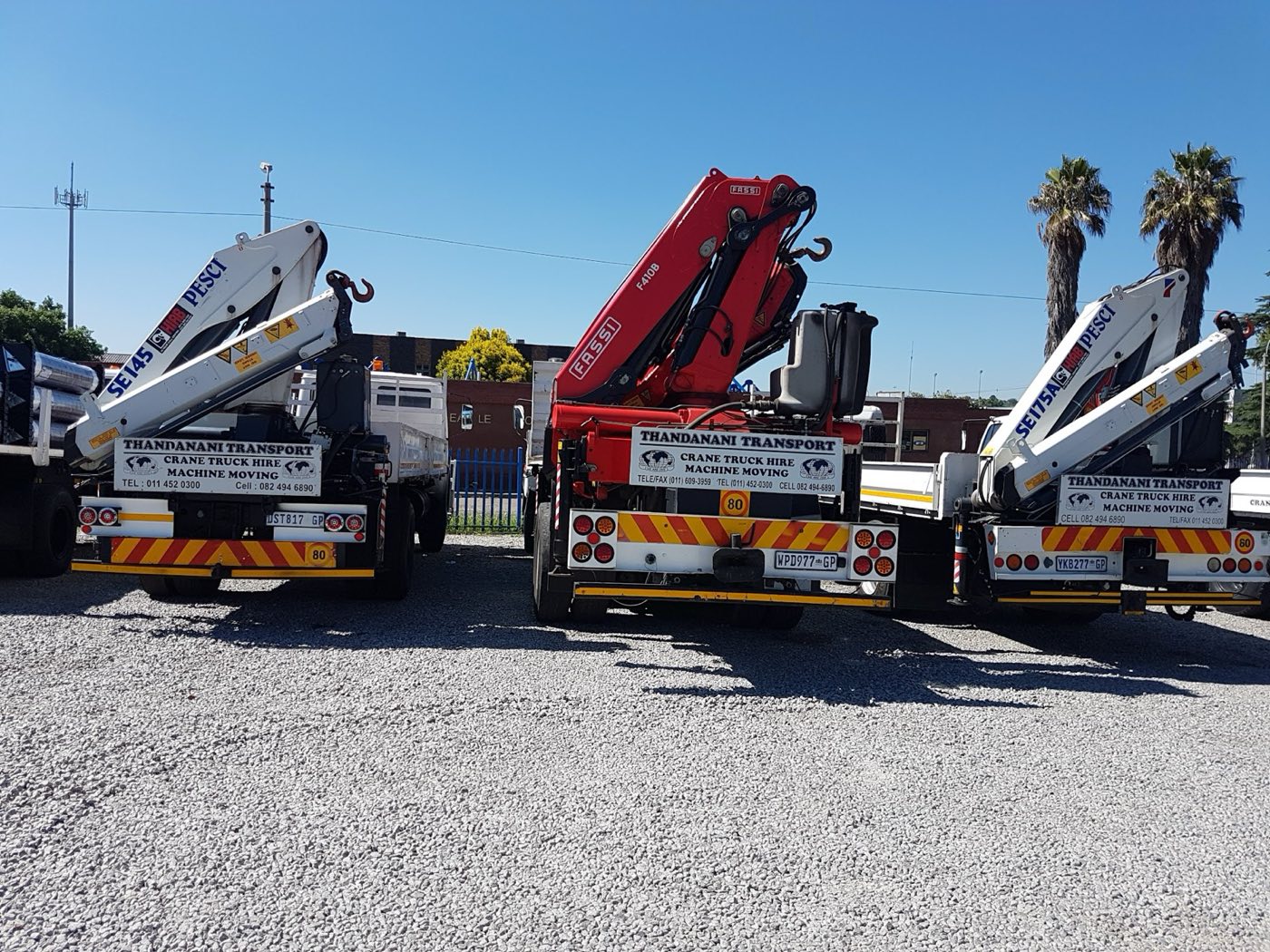Line-up of Thandanani crane trucks